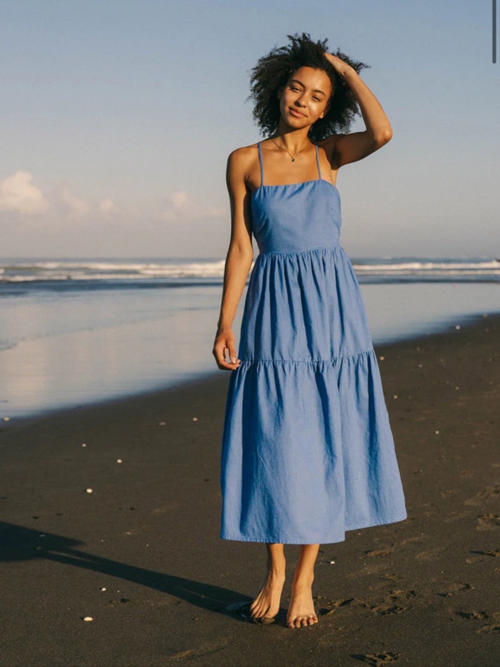ROVE Blue Tiered Midi Sundress